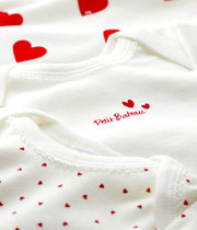Set of 3 long-sleeved baby bodysuits in Organic Cotton Hearts - Petit Bateau