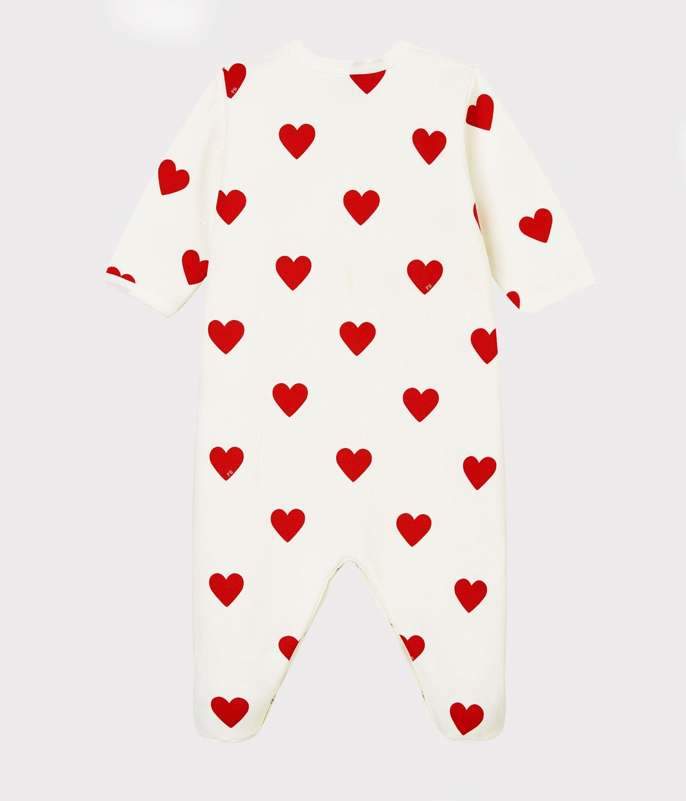 Red Hearts Baby Sleepsuit in Organic Jersey - Petit Bateau