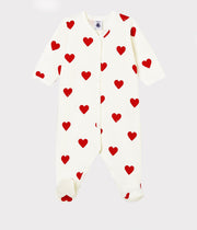 Red Hearts Baby Sleepsuit in Organic Jersey - Petit Bateau