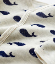 Baby velvet sleepsuit Montelimar Beige / Medieval Blue - Petit Bateau