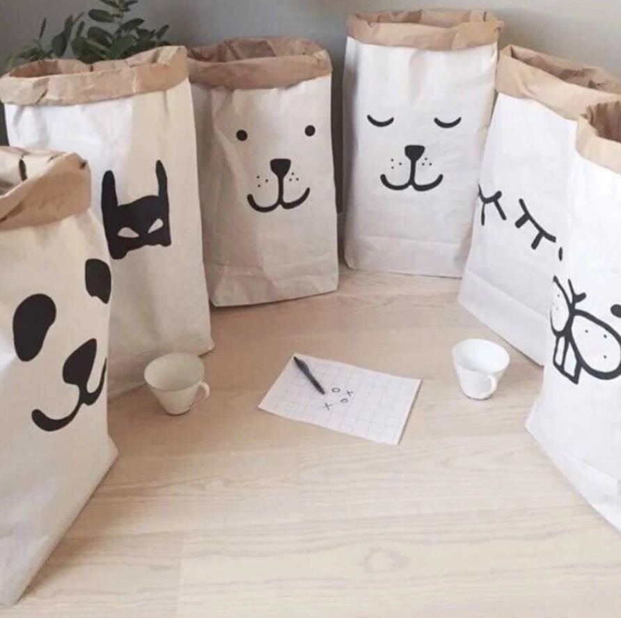 Paper bag sac de rangement panda - Blanc  & Noir