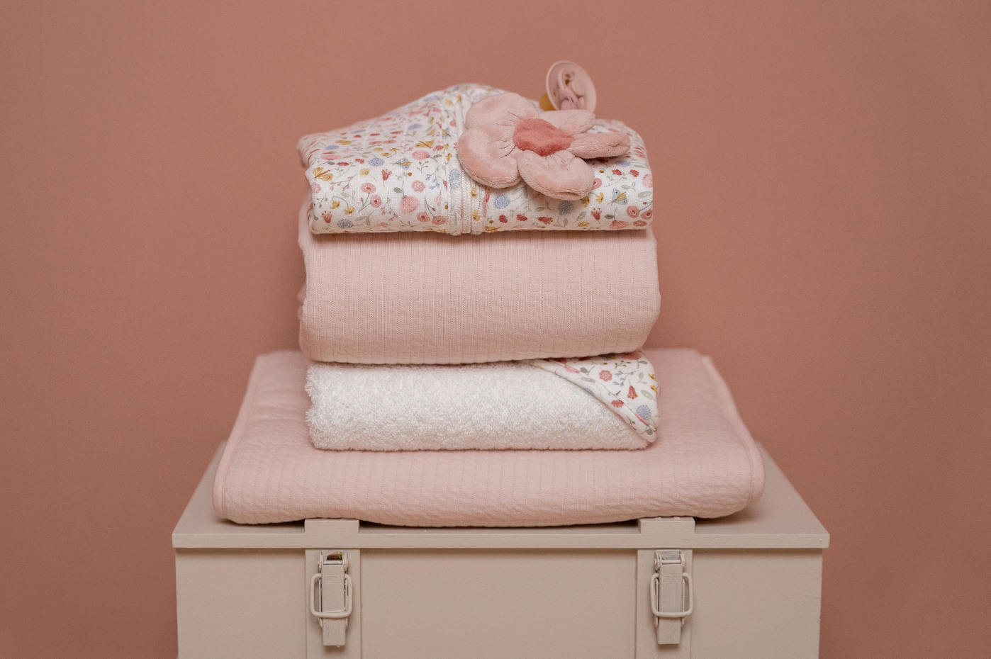 Set of 3 washcloths Flowers &amp; Butterflies / Pure Soft Pink - Little dutch