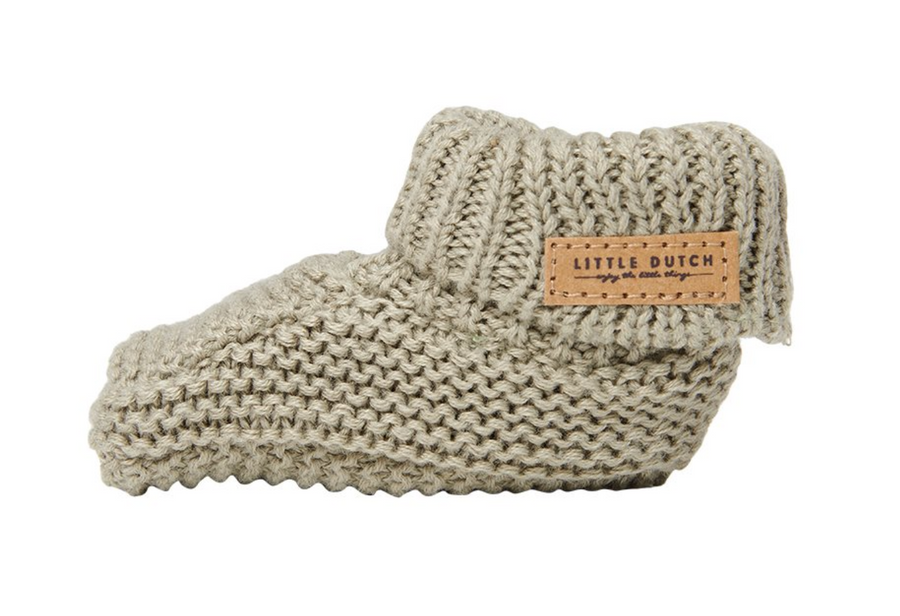 Olive Knit Baby Slippers - Little Dutch