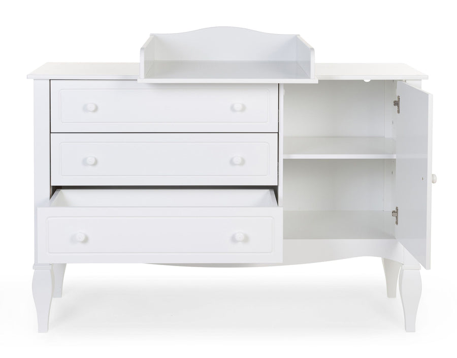 Romantic white chest of drawers 3 drawers + 1 door + Changing table - Childhome 