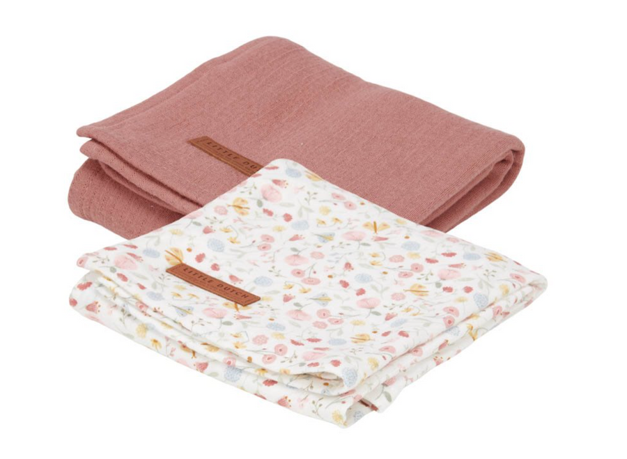 Set 2 Tetra en coton 70x70cm Pure Pink Blush / Flowers & Butterflies - Little dutch