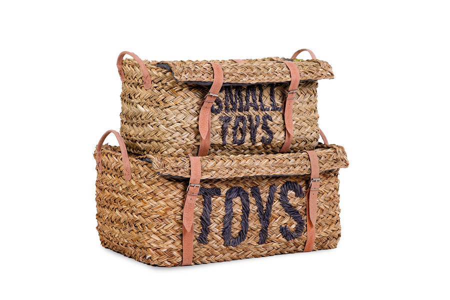 Rattan storage baskets + Leather straps (2 pieces) - Childhome