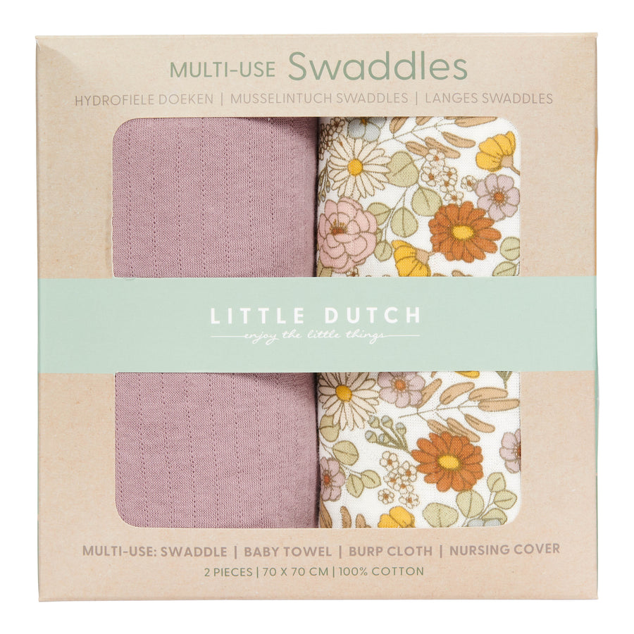 Set 2 Tetra en coton 70x70cm Vintage Little Flowers/Pure Mauve - Little dutch