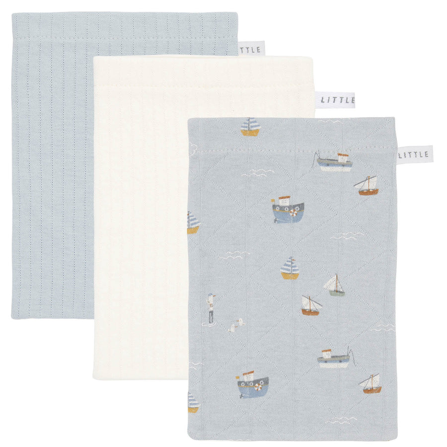 Set of 3 washcloths Sailors Bay Blue/Pure Soft White/Pure Soft Blue - Little dutch