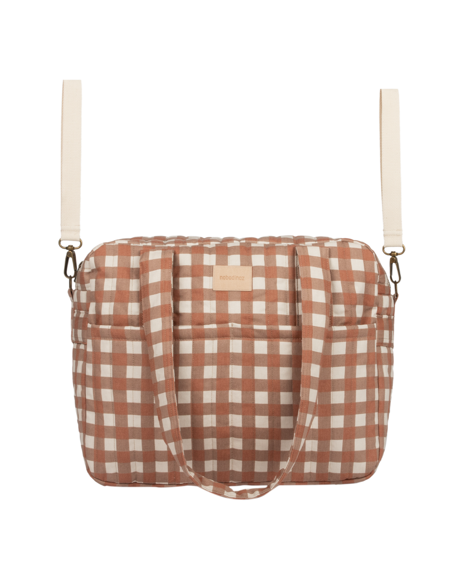 Hyde Park waterproof diaper bag | Terracotta Checks - Nobodinoz 