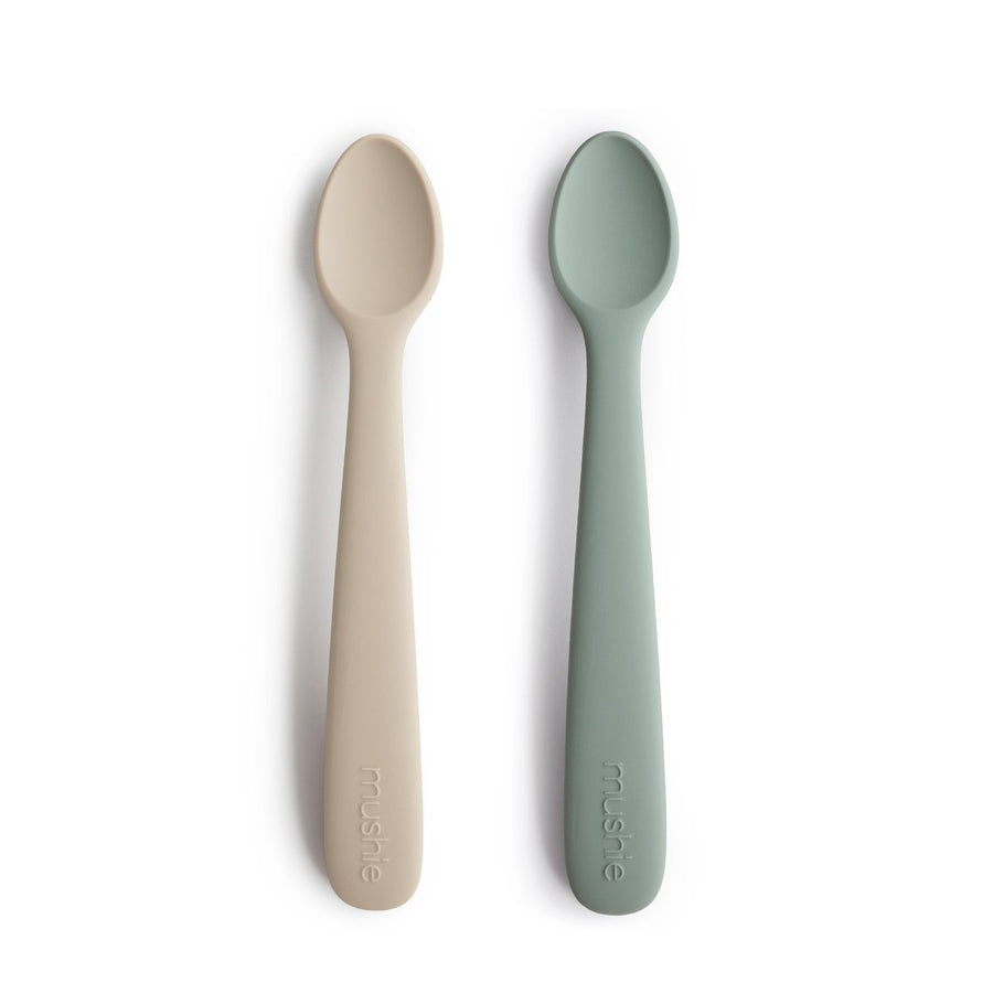 Set of 2 Cambridge Blue / Shifting Sand silicone spoons - Mushie 