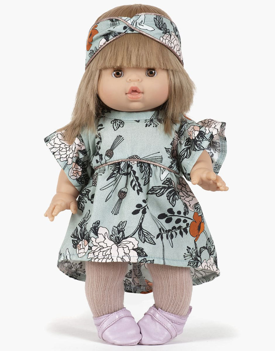 Robe Daisy Luxury Roses et son headband croisé pour poupée - Minikane